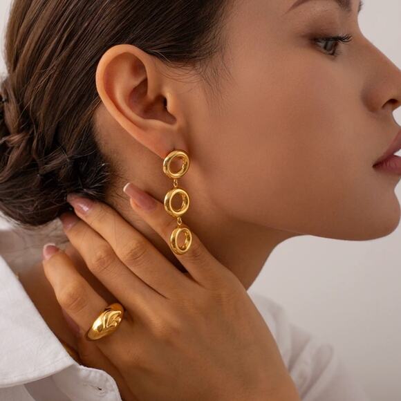 NEW 18K karat yellow gold plated circle drop dangle earrings jewelry B23B - Picture 5 of 8
